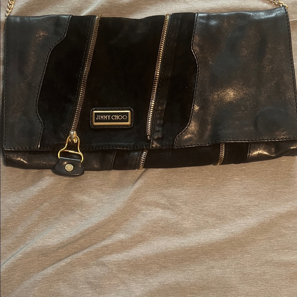 Jimmy Choo Black Leather Bag with Gold Accents